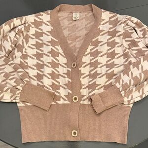 Joie houndstooth pleated puff sleeve cardigan